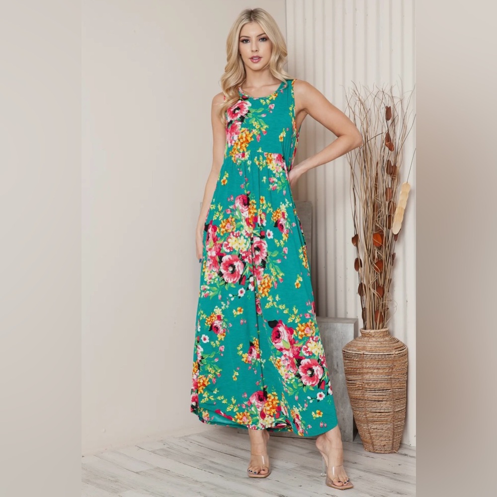 Teal Floral Maxi Dress